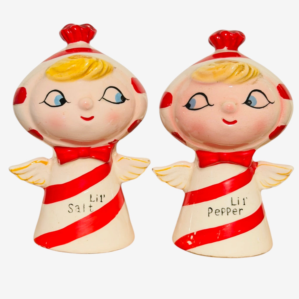 Vintage Holt Howard Christmas Candy Cane Angels Lil Salt & Pepper Shakers Pixieware MCM Japan