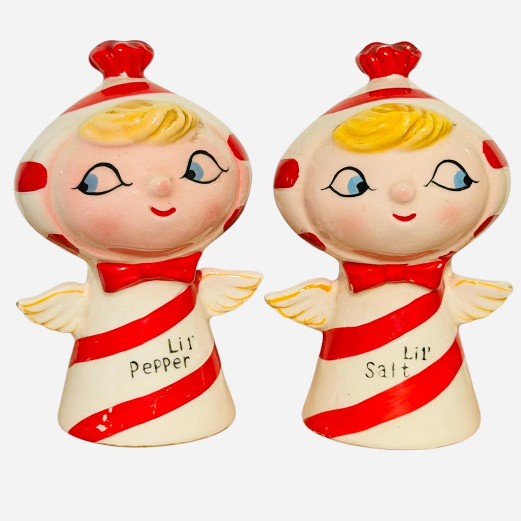 Vintage Holt Howard Christmas Candy Cane Angels Lil Salt & Pepper Shakers Pixieware MCM Japan