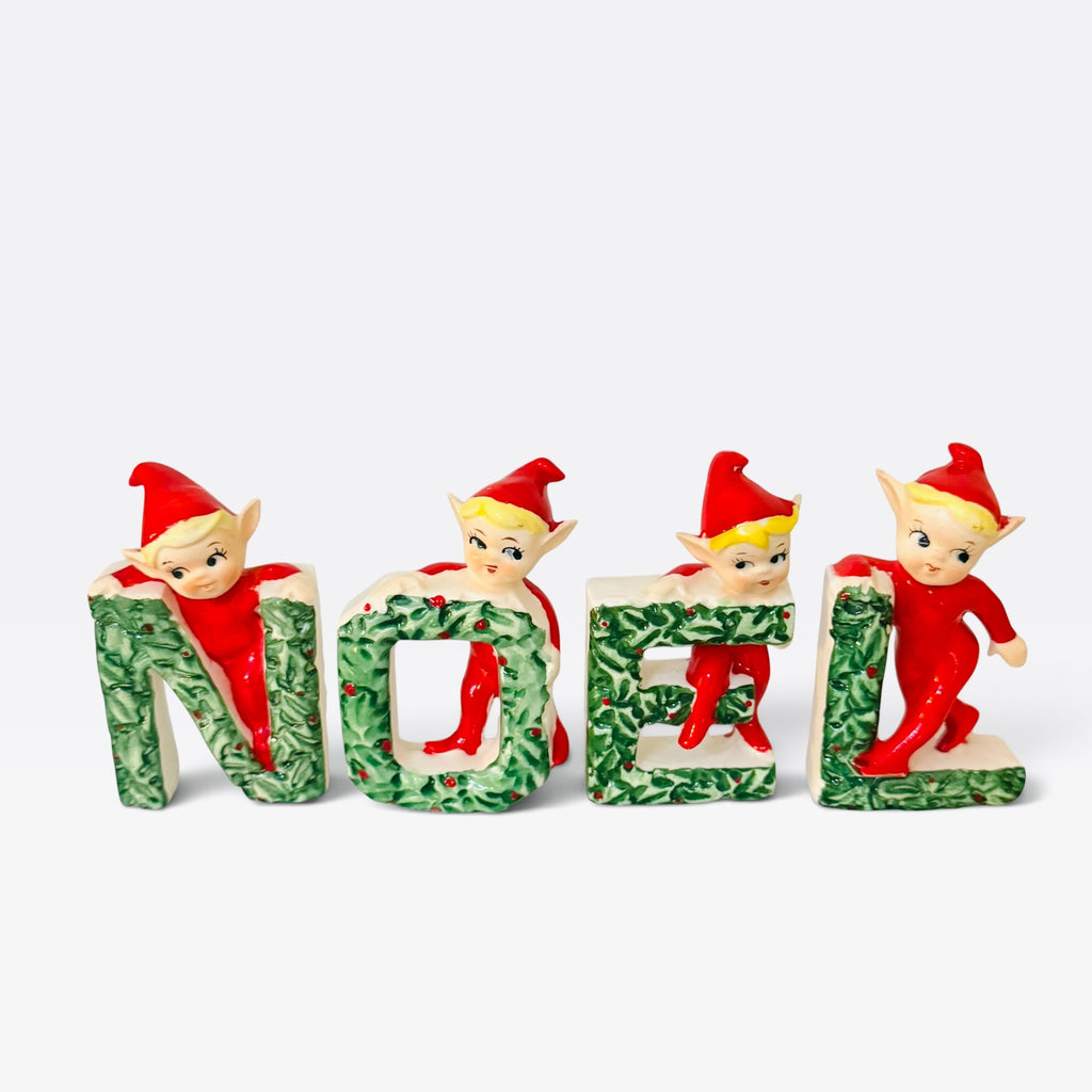 Vintage NOEL Elves Pixies Figurines 1950s Japan Mid-Century Christmas Kitsch MCM