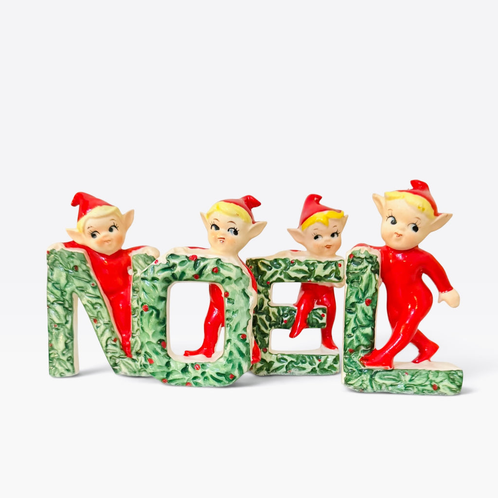 Vintage NOEL Elves Pixies Figurines 1950s Japan Mid-Century Christmas Kitsch MCM