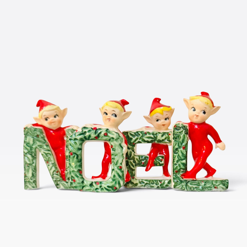 Vintage NOEL Elves Pixies Figurines 1950s Japan Mid-Century Christmas Kitsch MCM