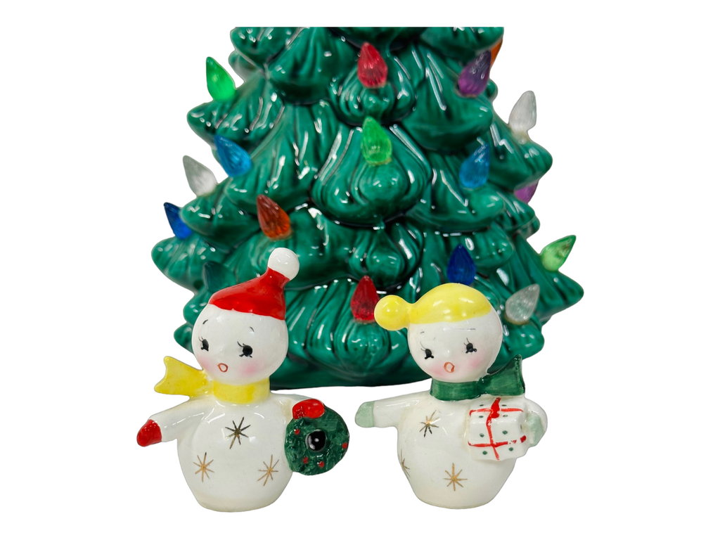 Vintage Norcrest Christmas Atomic Snowman Couple Salt & Pepper Shakers 1950s MCM Japan Kitsch