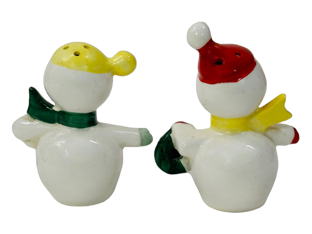 Vintage Norcrest Christmas Atomic Snowman Couple Salt & Pepper Shakers 1950s MCM Japan Kitsch