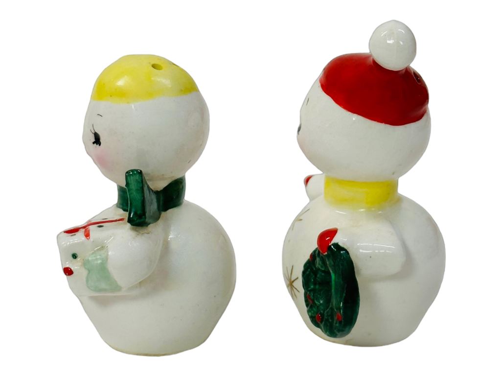 Vintage Norcrest Christmas Atomic Snowman Couple Salt & Pepper Shakers 1950s MCM Japan Kitsch