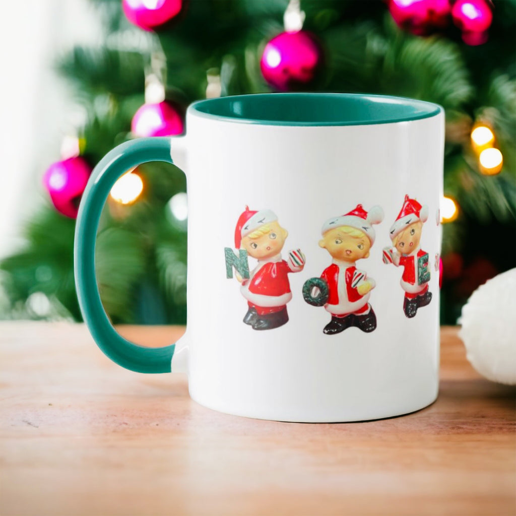 Vintage Pixie Elf on a Candy Cane Christmas Coffee Mug