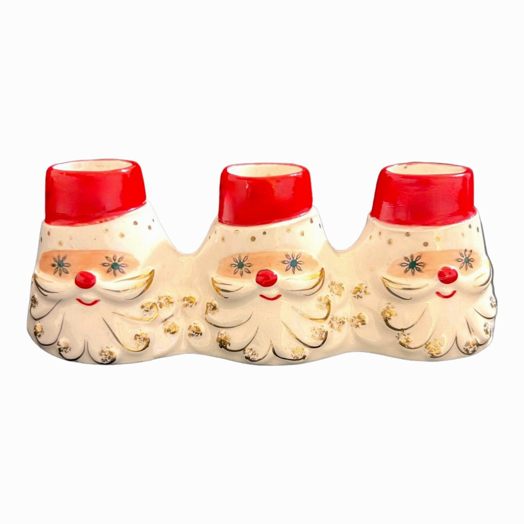 Vintage Holt Howard Starry Eyed Santa 3 Candleholder Candelabra 1959 Japan MCM Atomic