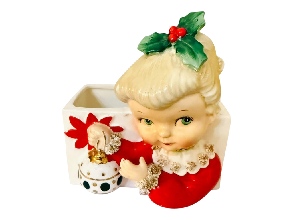 Vintage Christmas Napco Girl Planter Headvase Ornament 1950s Japan Mid-Century Modern Retro