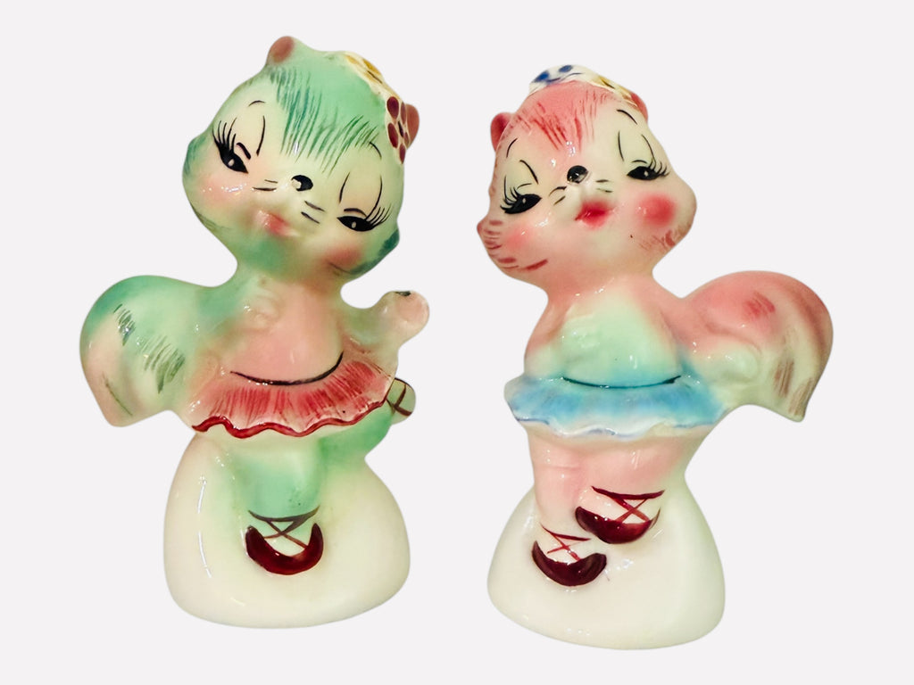 RARE Vintage PY Ballerina Squirrel Salt and Pepper Shakers MCM Japan Kitsch 1950s