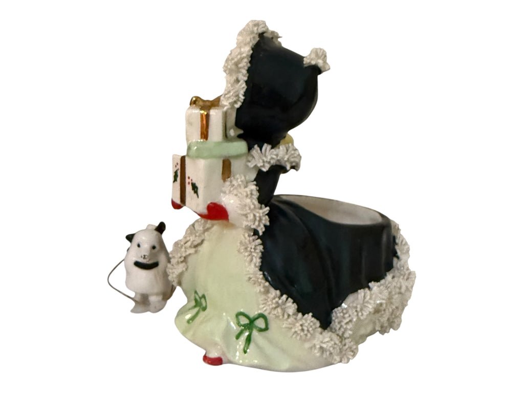Vintage Napco Christmas Shopper Girl Planter with Poodle – 1950s