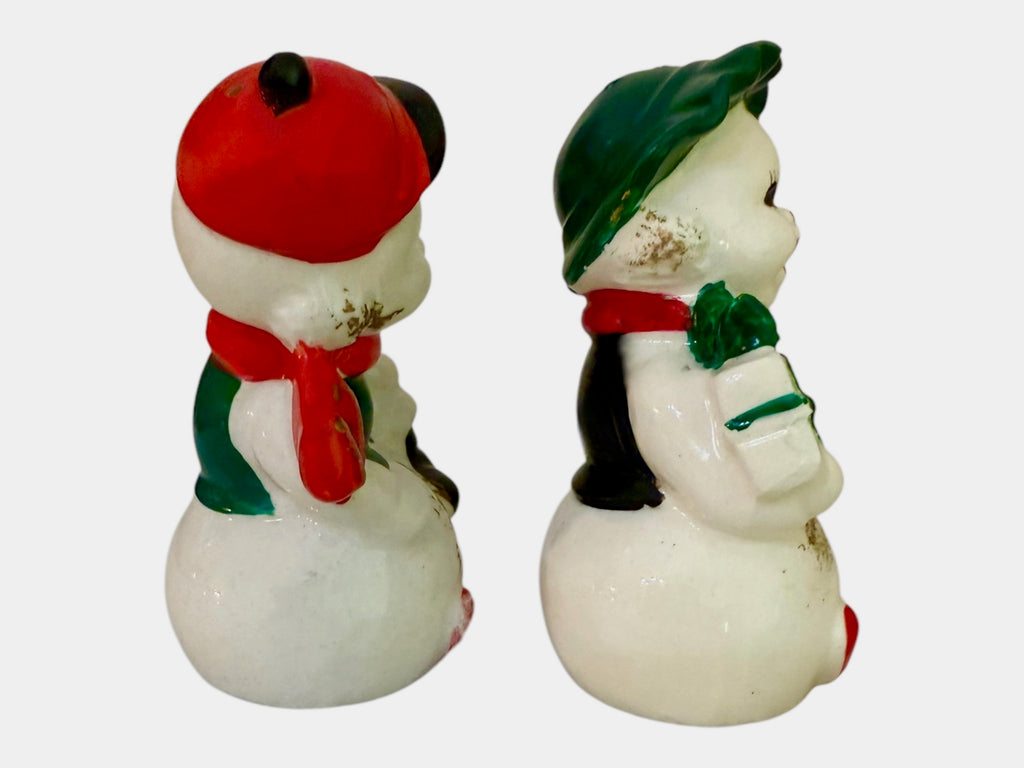 Vintage Napco Christmas Snowman Mr & Mrs Salt and Pepper Shakers Figurines Japan MCM 1950s