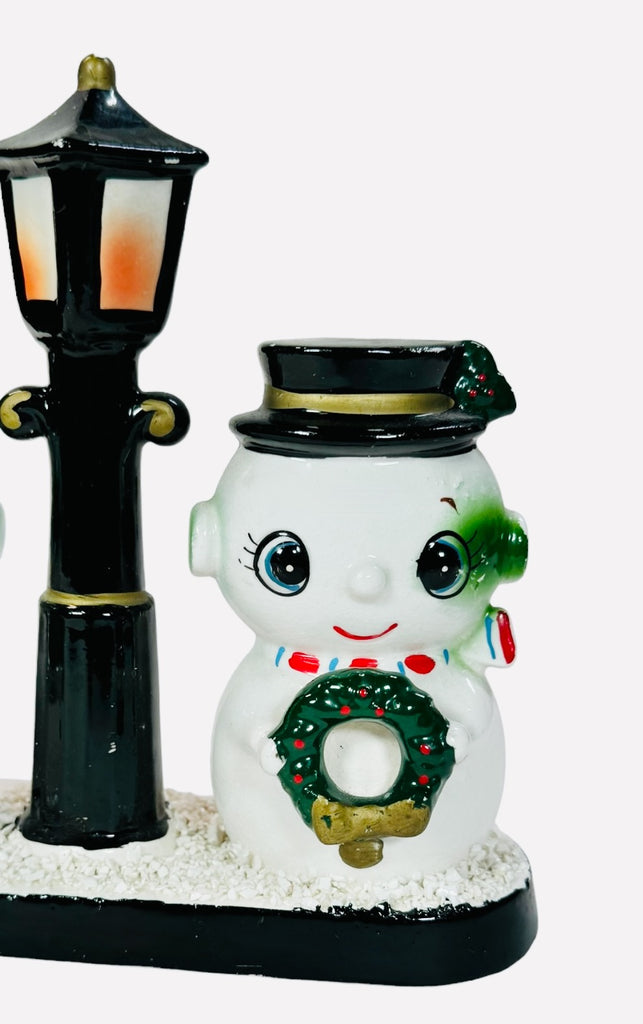 Vintage Holt Howard Blume Japan Christmas Snowman Couple Light Post 1950s MCM Kitsch Figurine