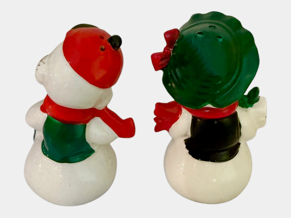 Vintage Napco Christmas Snowman Mr & Mrs Salt and Pepper Shakers Figurines Japan MCM 1950s