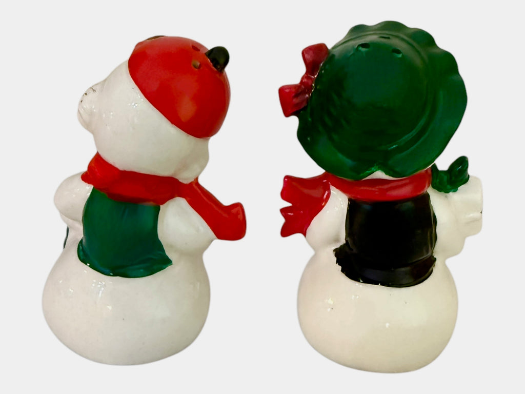 Vintage Napco Christmas Snowman Mr & Mrs Salt and Pepper Shakers Figurines Japan MCM 1950s