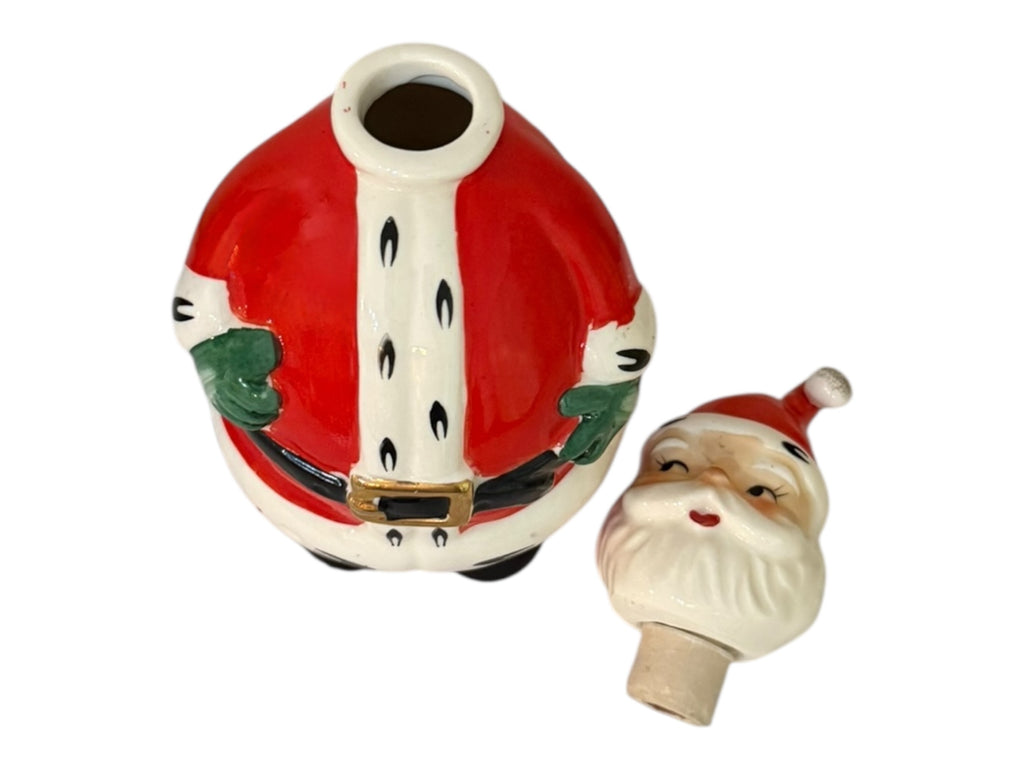 Vintage Lefton Christmas Santa Decanter & Mini Santa Mug Shot Glasses 1950s Japan MCM Set