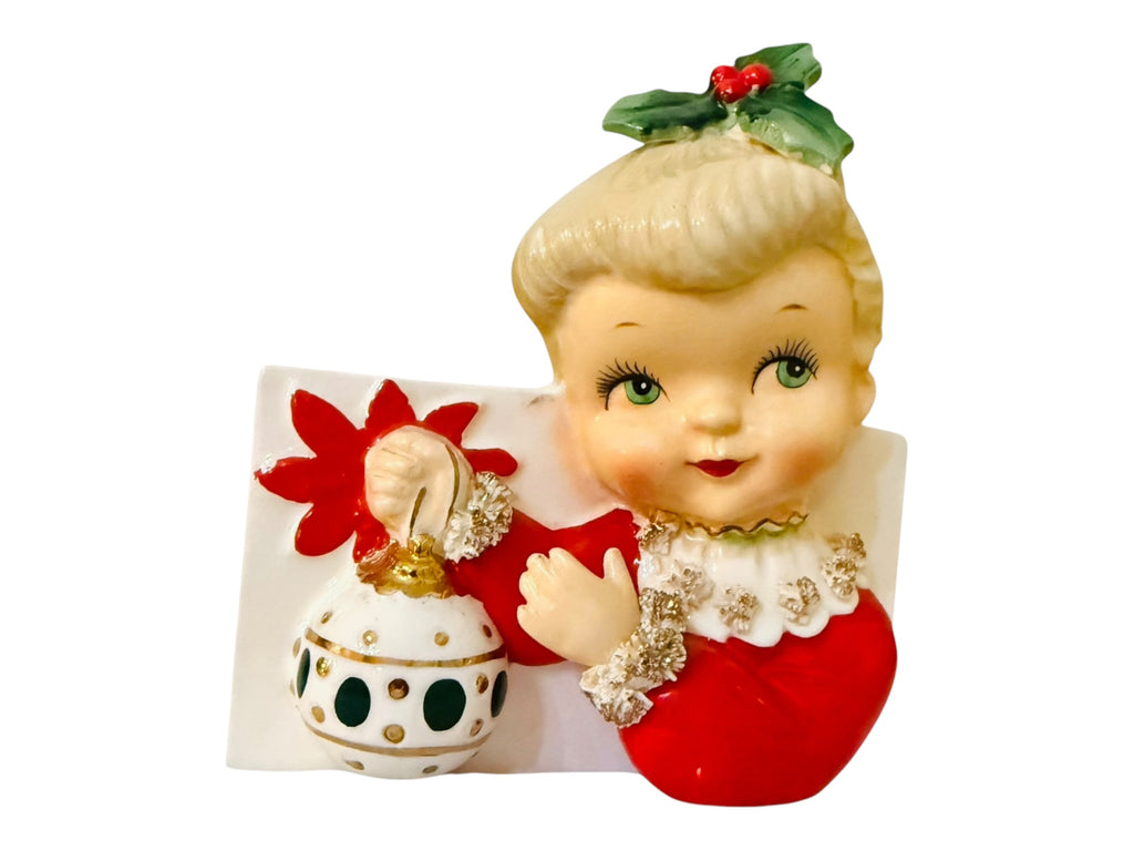 Vintage Christmas Napco Girl Planter Headvase Ornament 1950s Japan Mid-Century Modern Retro