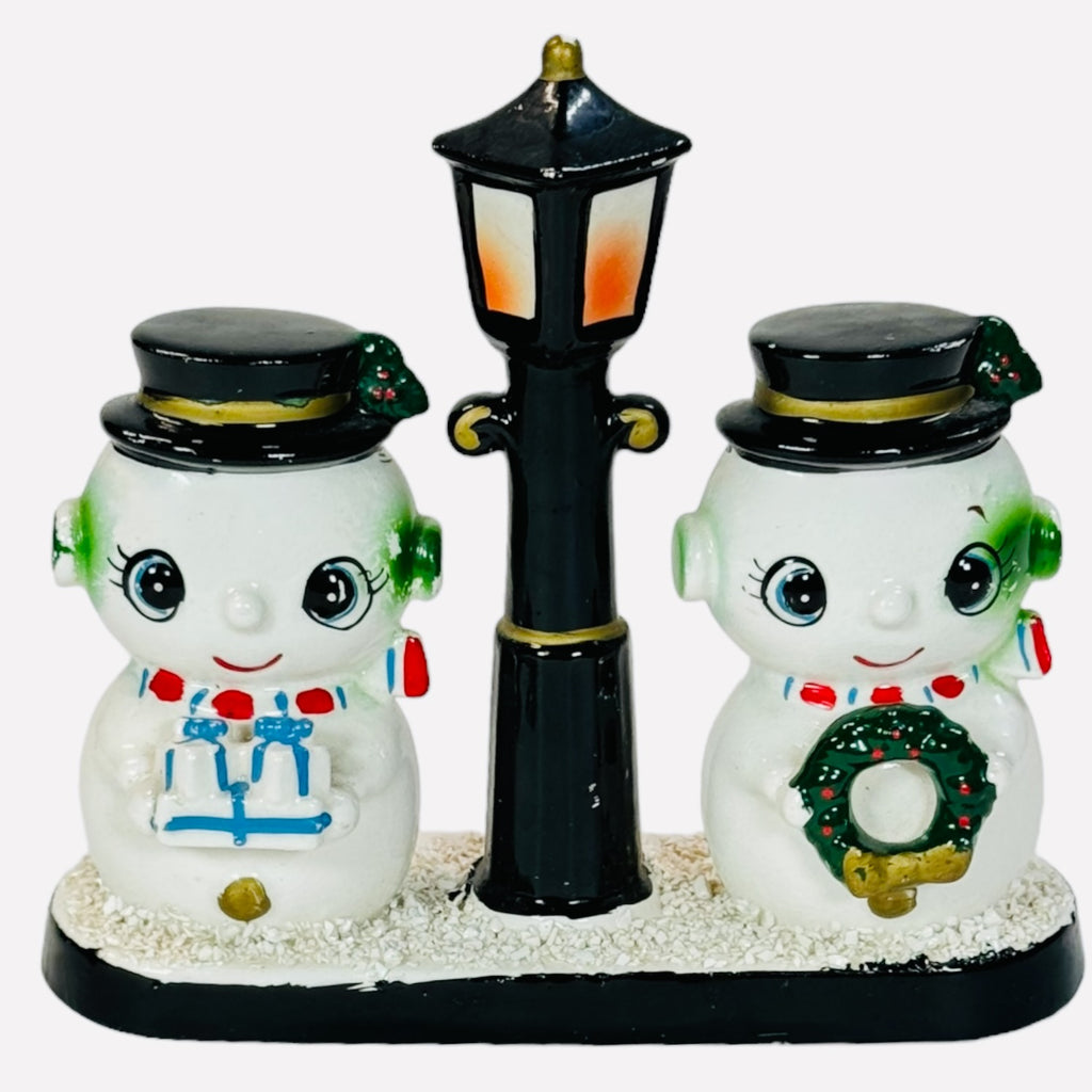 Vintage Holt Howard Blume Japan Christmas Snowman Couple Light Post 1950s MCM Kitsch Figurine