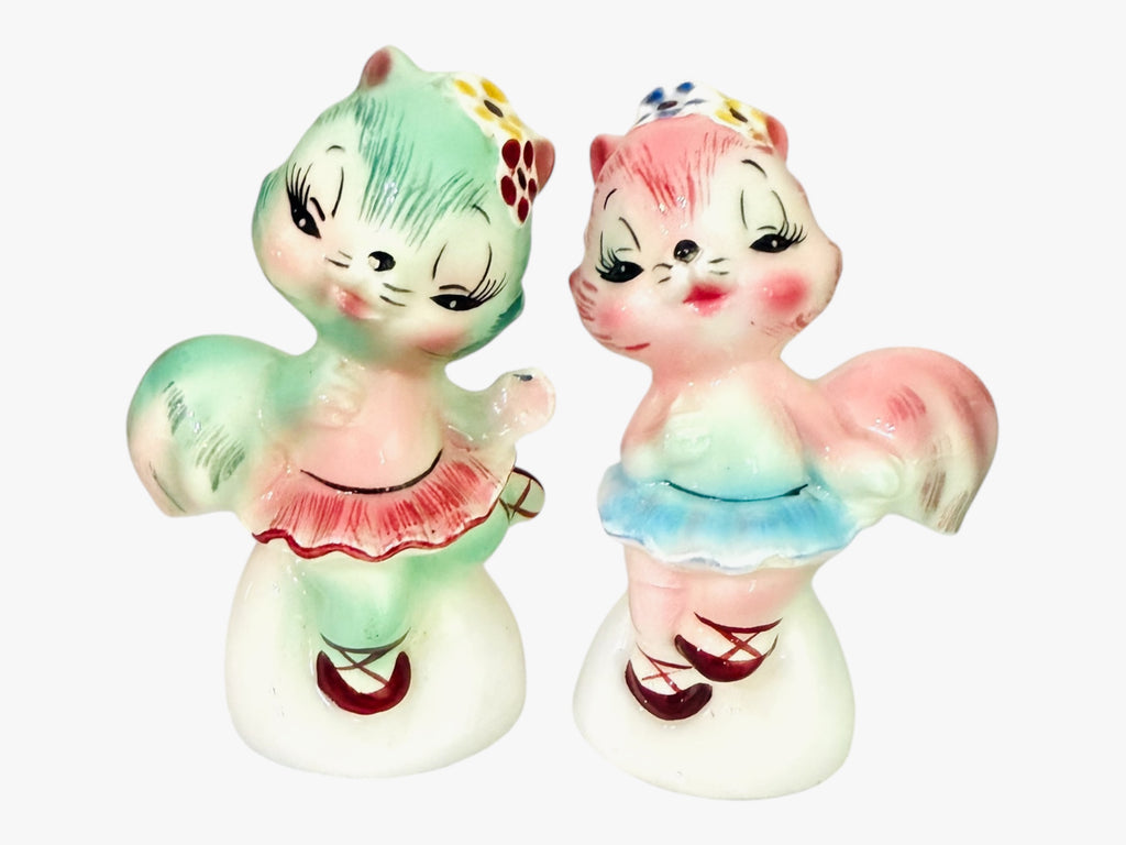 RARE Vintage PY Ballerina Squirrel Salt and Pepper Shakers MCM Japan Kitsch 1950s