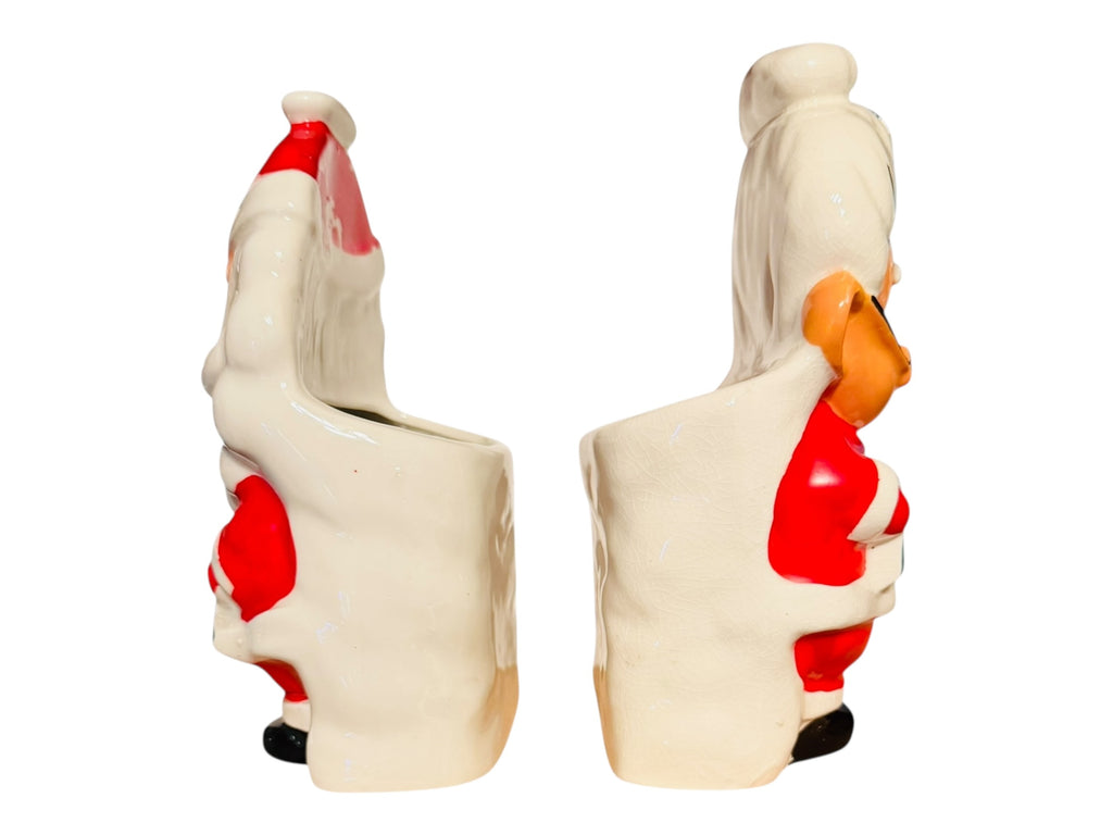 Vintage Holt Howard NOEL Santa & Mrs. Claus Planter Candy Cane Holders MCM Christmas Japan RARE 1950s