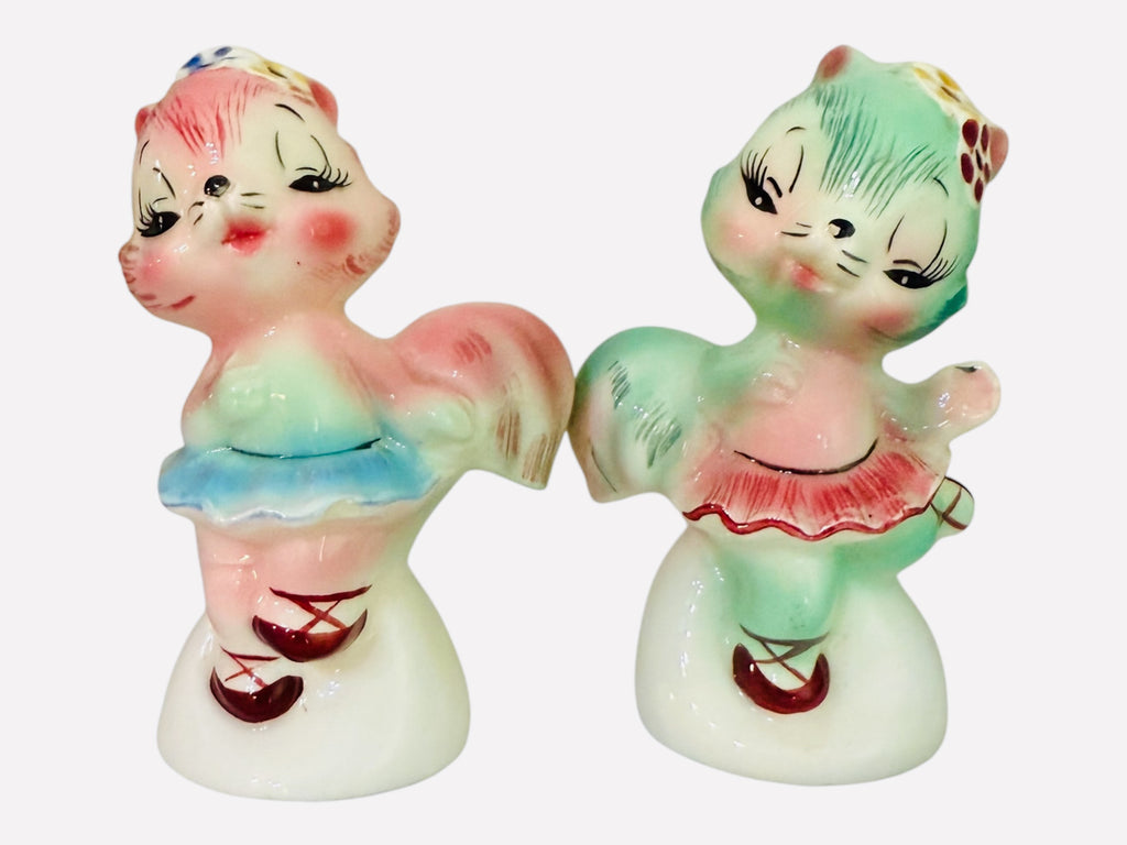 RARE Vintage PY Ballerina Squirrel Salt and Pepper Shakers MCM Japan Kitsch 1950s