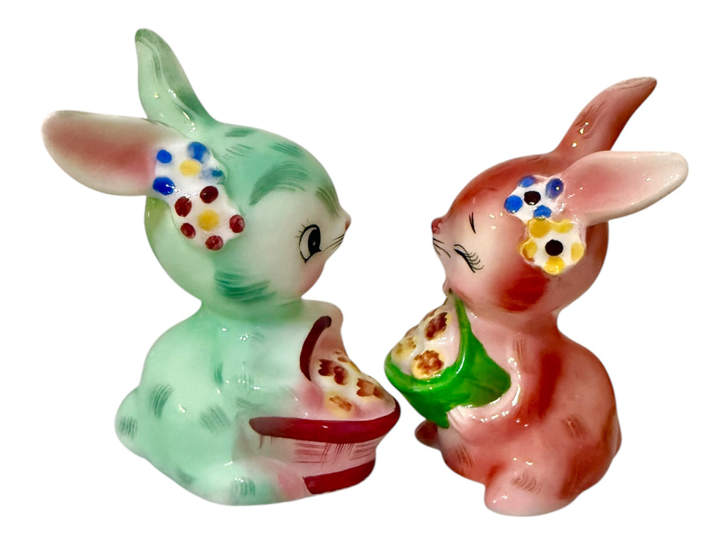 Vintage PY Easter Bunny Rabbit Salt and Peppers Shakers 1950s Anthropomorphic Japan MCM