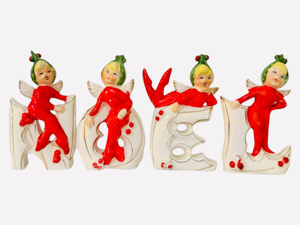 Vintage Norcrest Noel Pixie Fairy Elves 1950s Japan Mid-Century MCM Figurines
