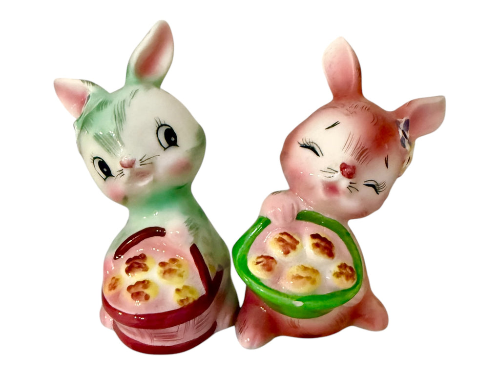 Vintage PY Easter Bunny Rabbit Salt and Peppers Shakers 1950s Anthropomorphic Japan MCM