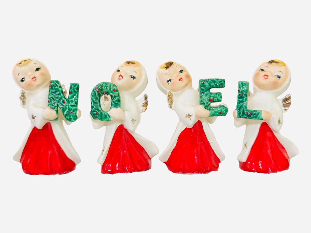 Vintage Norcrest Christmas NOEL Angel Figurines with Box Japan MCM Atomic 1950s MCM