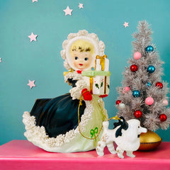 Vintage Napco Christmas Shopper Girl Planter with Poodle – 1950s