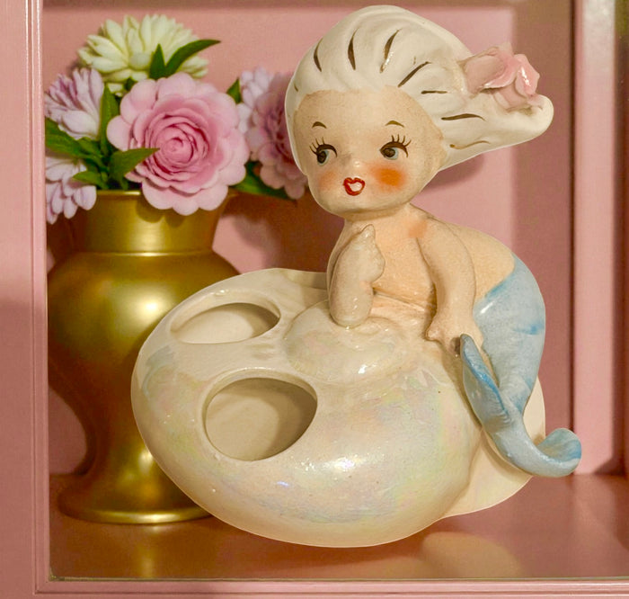 Vintage Lefton Norcrest Mermaid Lipstick Holder 1950s MCM Japan