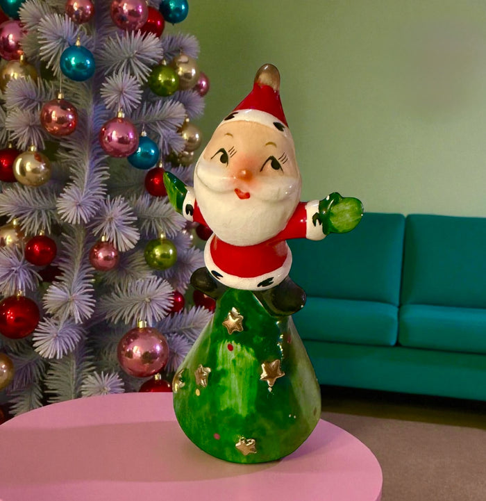Vintage Holt Howard Santa 1959 Sitting on Christmas Tree Three-Tier Bell MCM Japan Pixieware