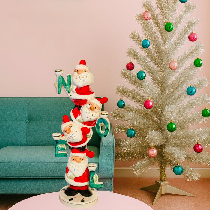 Vintage Napco NOEL Santa Totem Candle Holder Candelabra Mid-Century Christmas 1950s Japan
