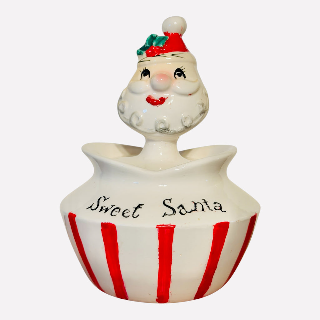 Vintage Lefton Sweet Santa Sugar Jar Christmas Pixieware MCM Japan 1950s