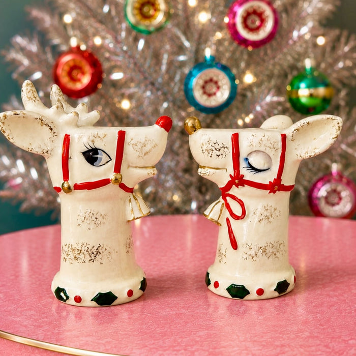 Vintage Holt Howard Christmas Reindeer Salt and Pepper Shakers Japan MCM 1950s