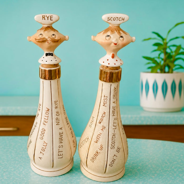 Vintage Holt Howard Pixieware Scotch and Rye Decanter Set MCM Barware Japan