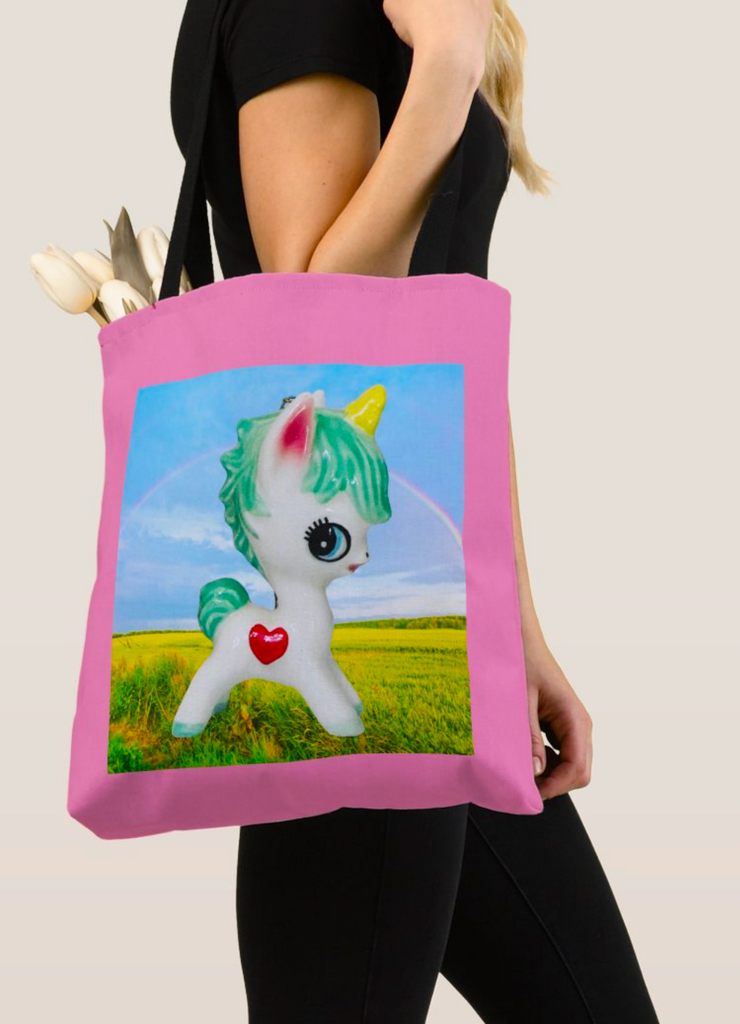 Pink Kitschy Unicorn Retro Inspired Tote Bag