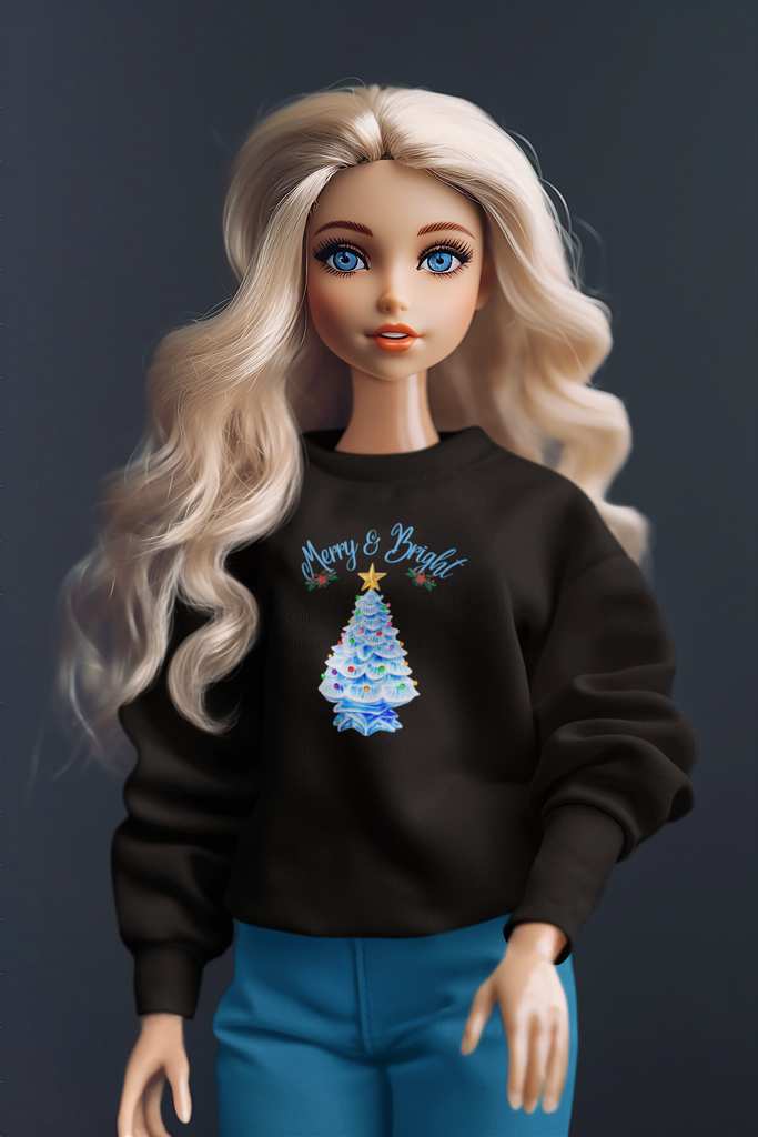 Merry and Bright Blue Ceramic Christmas Tree Sweatshirt