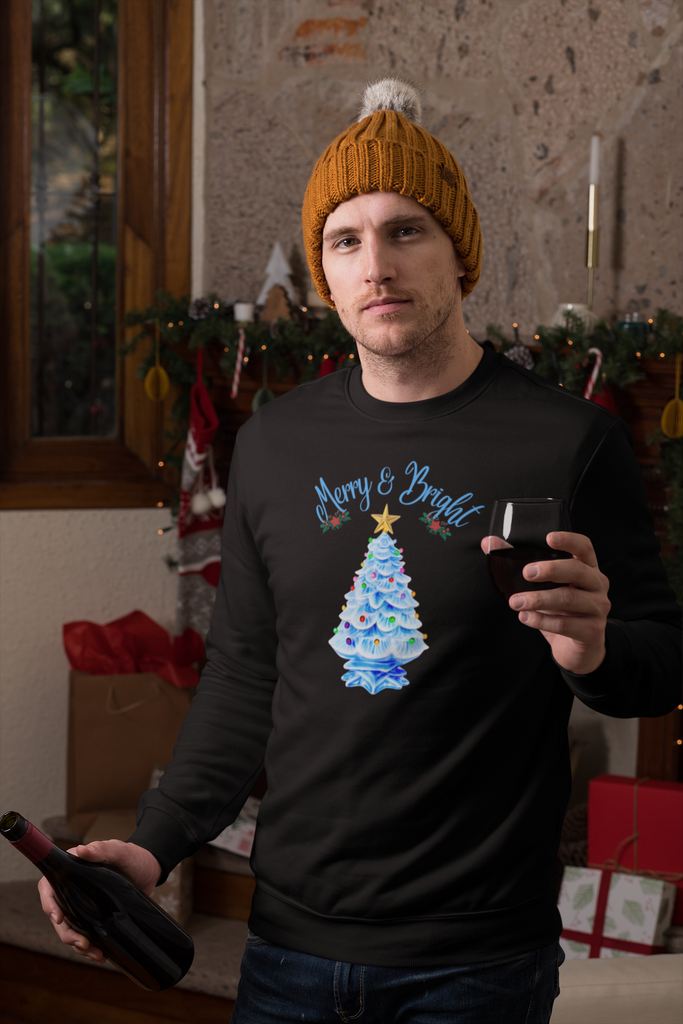 Merry and Bright Blue Ceramic Christmas Tree Sweatshirt