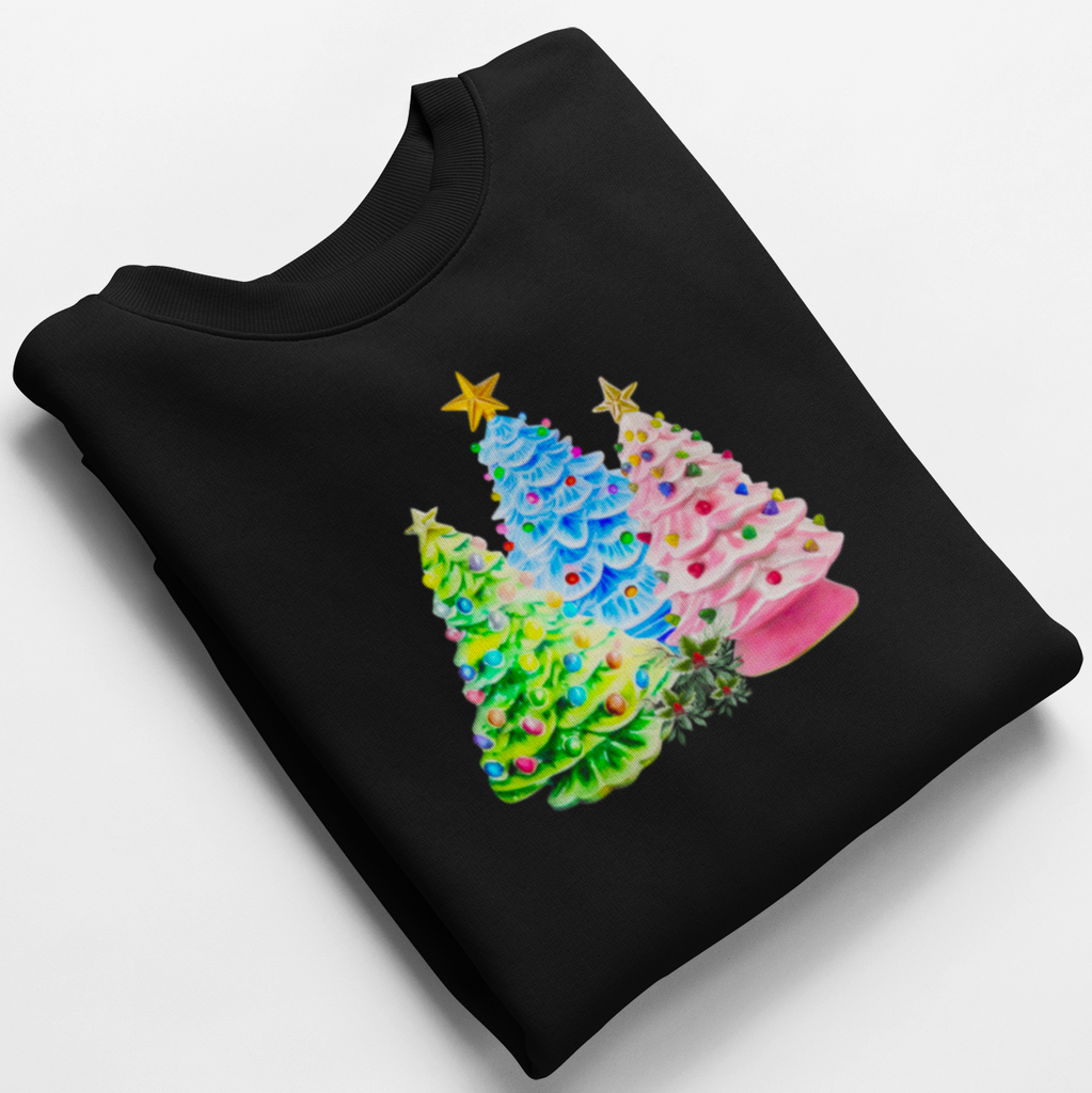 Glistening Ceramic Christmas Tree Trio Unisex Crewneck Sweatshirt