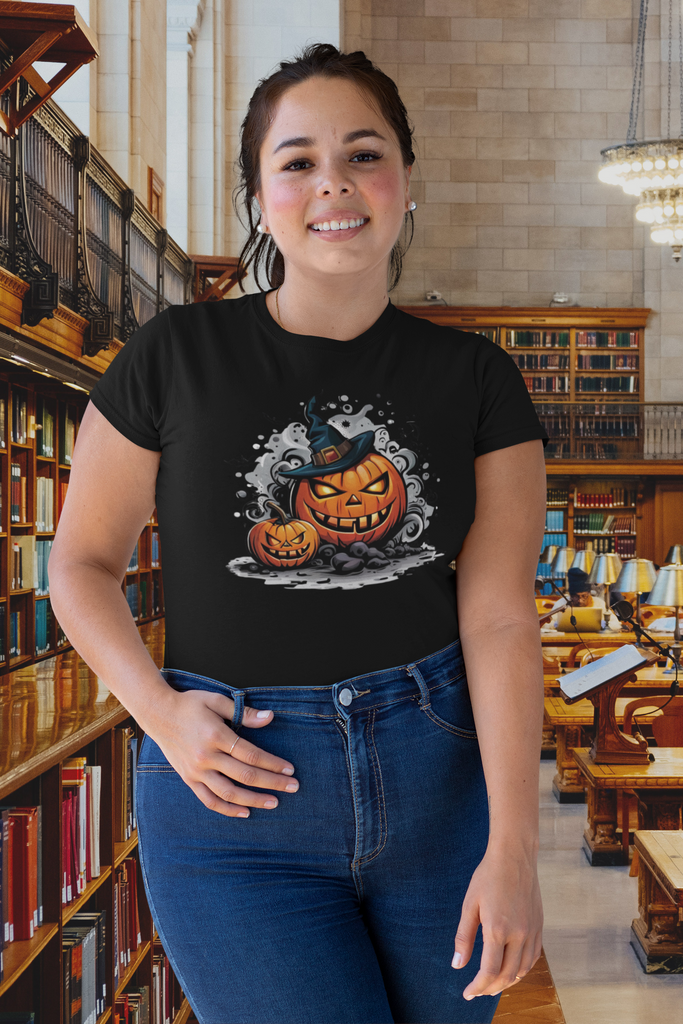 Grim Gourd: Halloween Pumpkin Terror Black T-Shirt