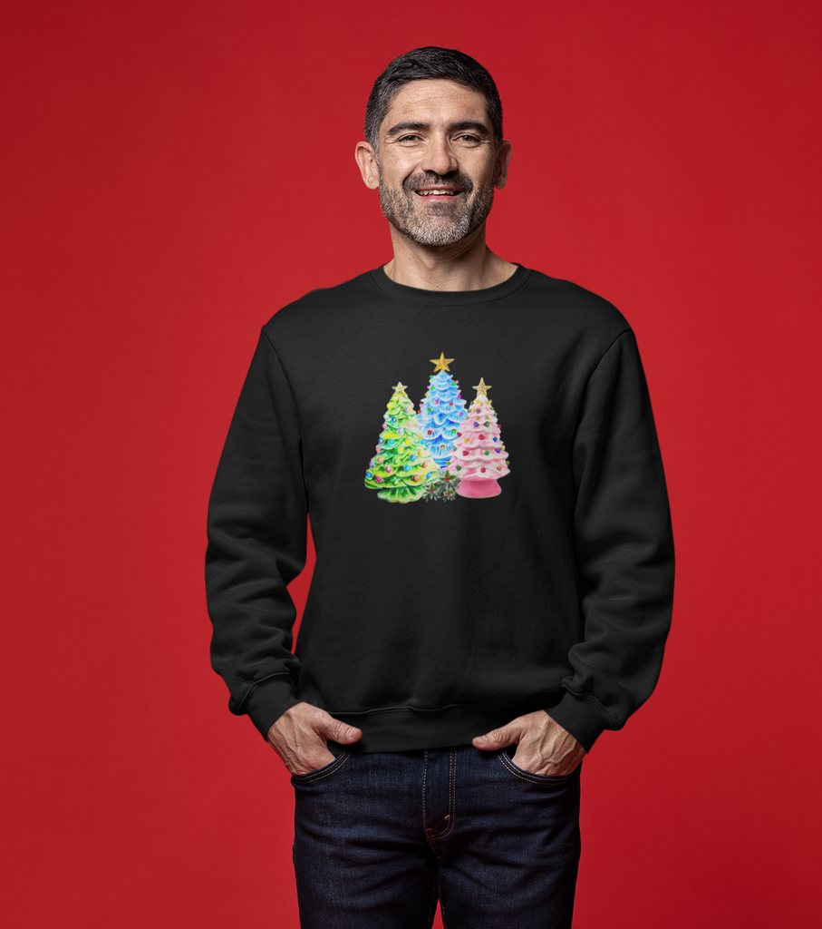 Glistening Ceramic Christmas Tree Trio Unisex Crewneck Sweatshirt