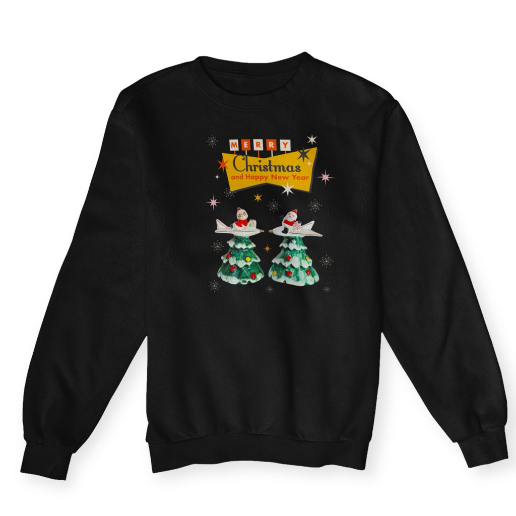 Blast Off to Christmas: Santa & Mrs. Claus's Retro Rocket Adventure Unisex Sweatshirt