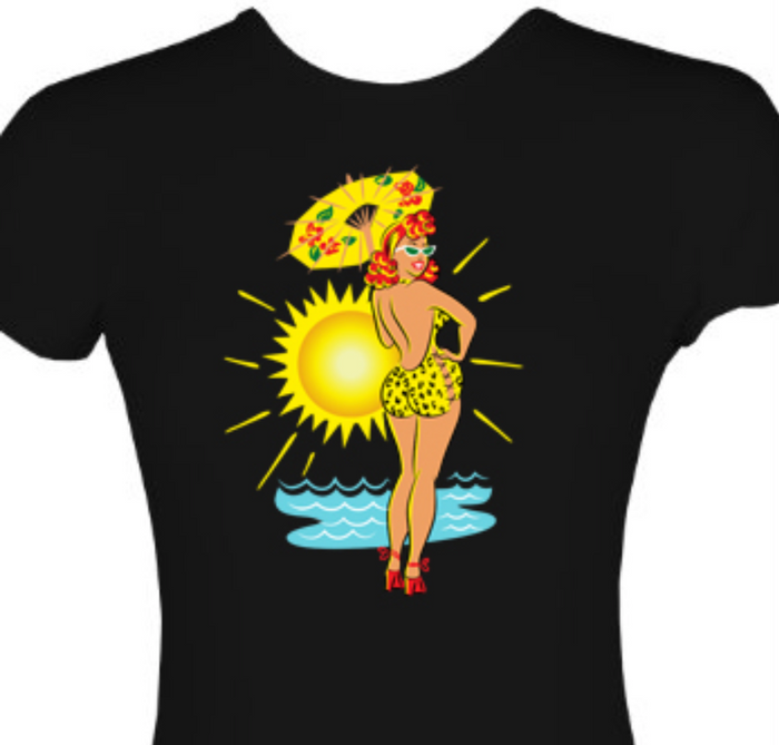Beach Babe 1950s Style Graphic Short-Sleeve Cotton T-Shirt