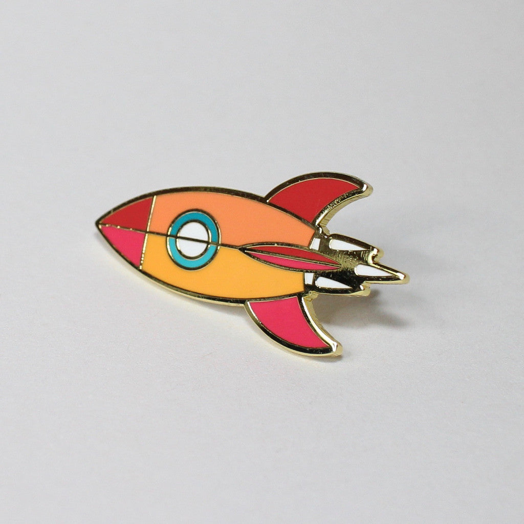 Retro Atomic Rocket Ship Enamel Lapel Pin - Vintage Space Age Inspired Accessory - Unique Galactic Fashion - Unisex Pin