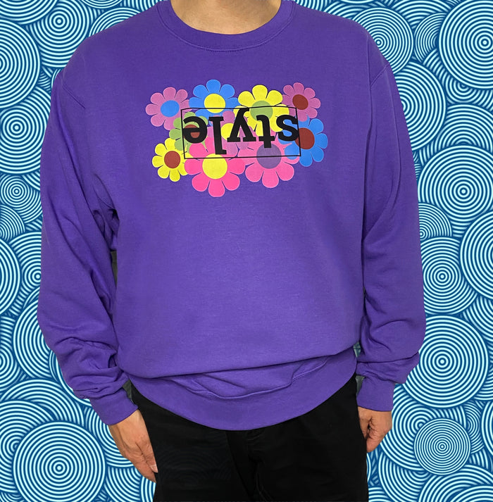 Flower Power Style Purple Unisex Crewneck Sweatshirt