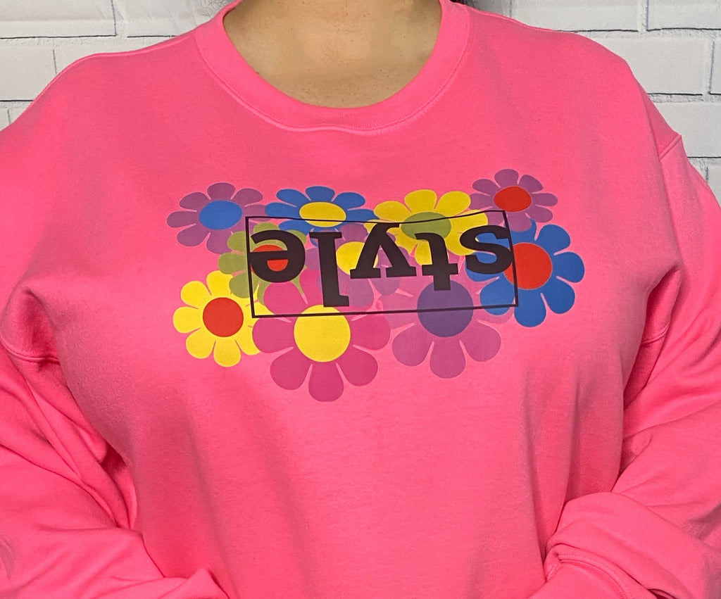 Flower Power Style Pink Unisex Crewneck Sweatshirt