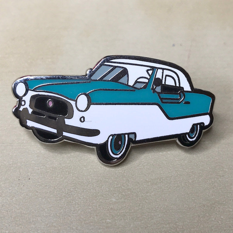 Vintage 1950s Nash Metropolitan Turquoise Classic Car Brooch Automobile Enthusiast Collector Pin