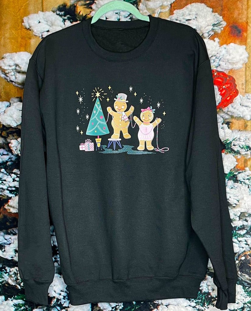 Retro Gingerbread Christmas Cuties Black Sweatshirt
