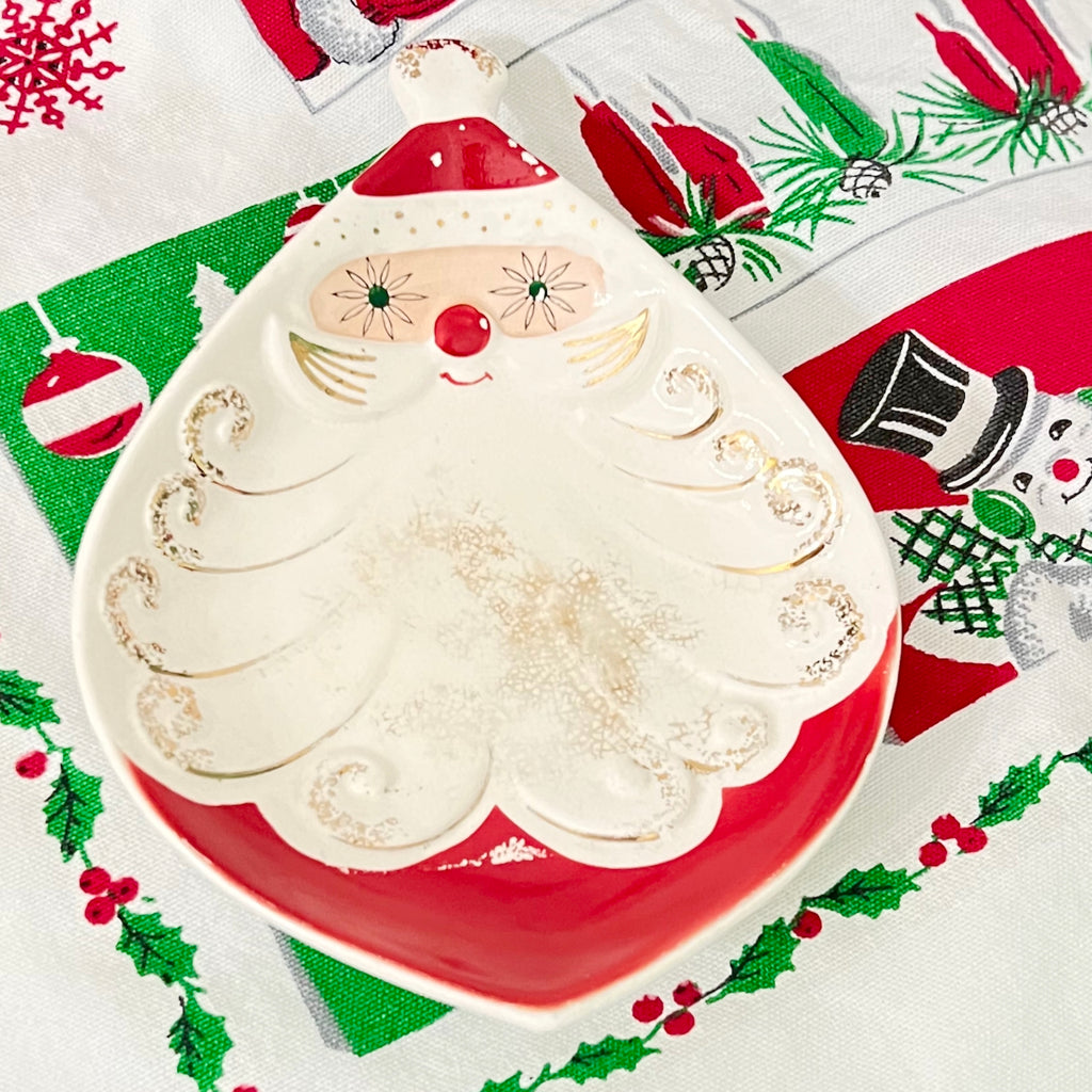 Vintage Holt Howard Starry Eyed Santa 7 inch tray dish MCM Mid-Century Kitsch Christmas