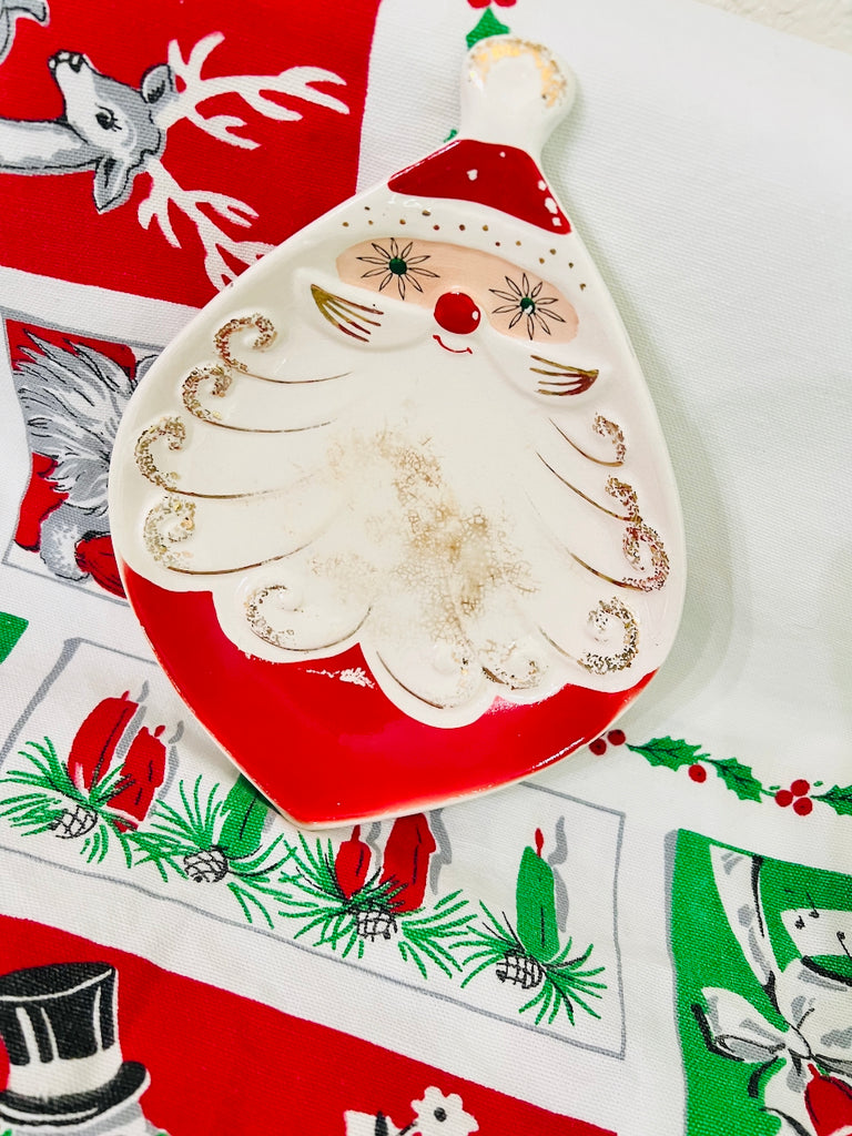 Vintage Holt Howard Starry Eyed Santa 7 inch tray dish MCM Mid-Century Kitsch Christmas