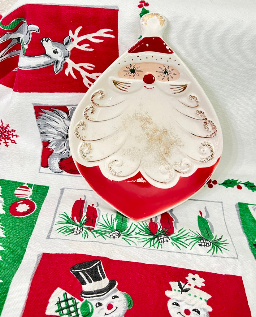 Vintage Holt Howard Starry Eyed Santa 7 inch tray dish MCM Mid-Century Kitsch Christmas